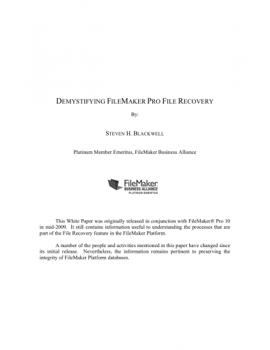 More information about "FileMaker Platform Recovery Process"